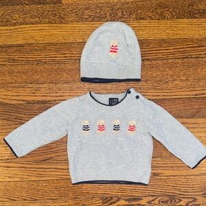 Janie and Jack Light Gray Sweater and Hat Set